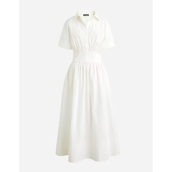 J. Crew Fitted Waist Shirt Dress 14 NWT White Poplin Midi Women's BY926 J.Crew - Picture 4 of 5